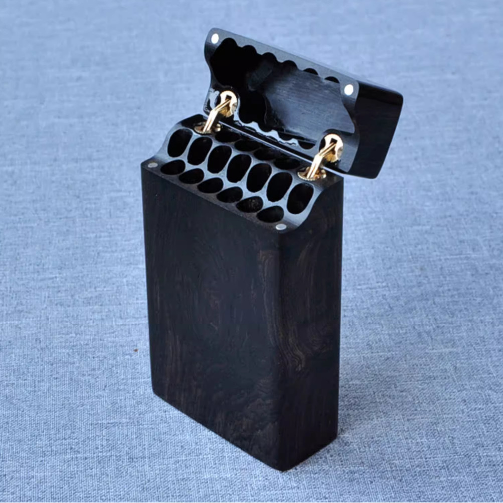 Smoker Box Wood Chip - Kotak Rokok Lipat Kayu Ebony Portabel,